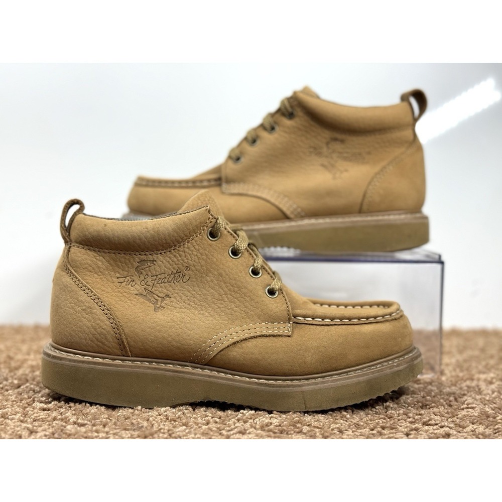 Fin & Feather Mens Chukka Boots Shoes Tan Size 6.5D Lace Up Leather Suede